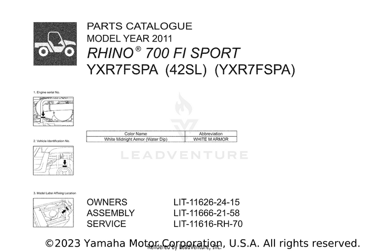 1title Page RHINO 700 SPORT - YXR7FSPA - 2011 Schematic