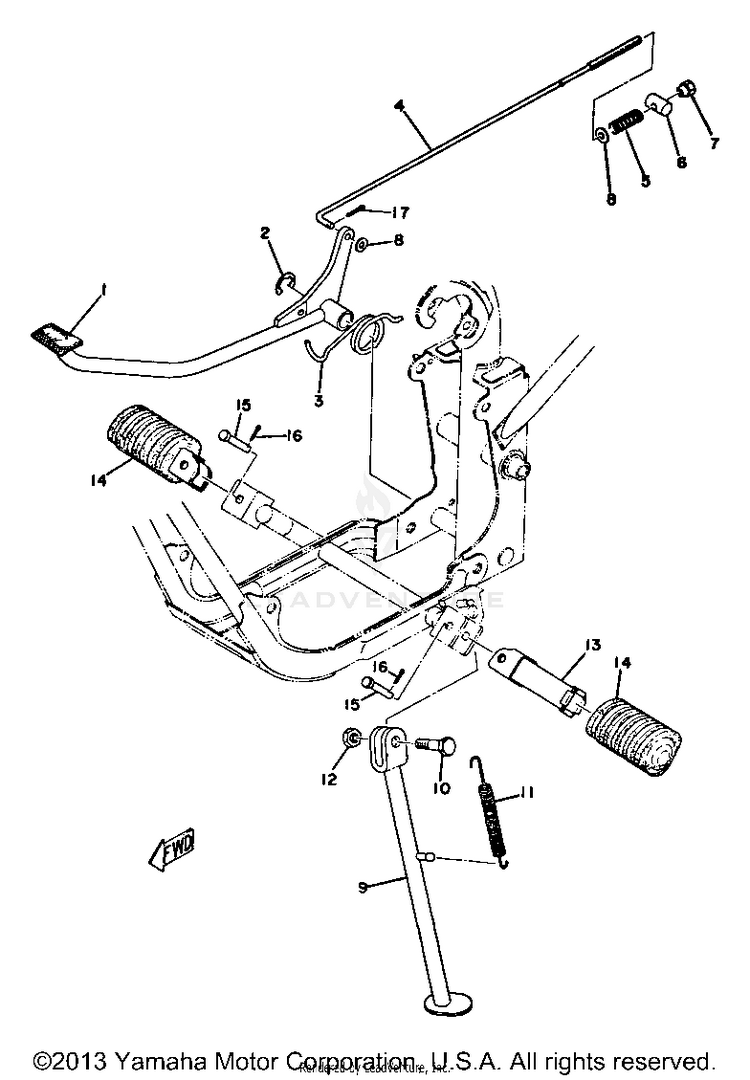 Stand - Footrest - Brake Pedal GT80A - 1974 Schematic