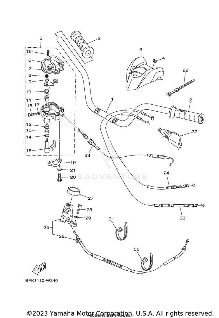 Steering Handle & Cable RAPTOR 700R SE CAL - YFM70RCCRB - 2024 Schematic