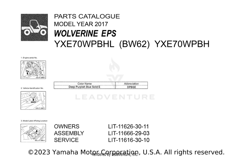 1 Title Page WOLVERINE EPS - YXE70WPBHL - 2017 Schematic