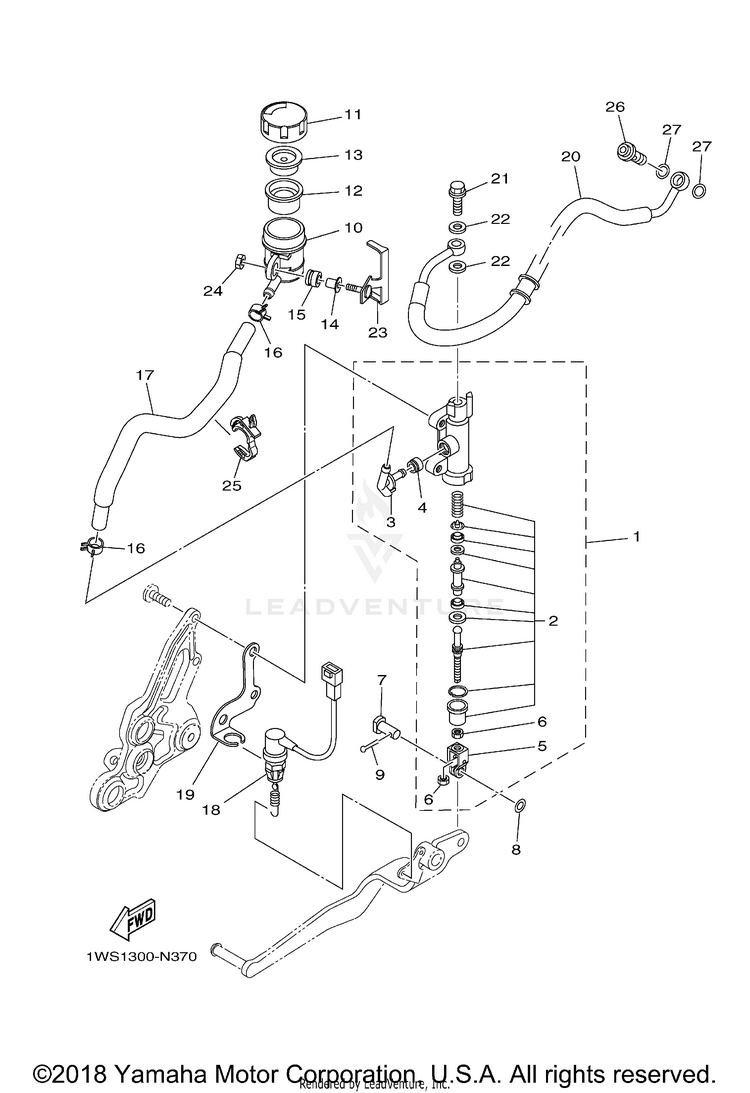 Rear Master Cylinder FZ07 - FZ07GCGY - 2016 Schematic