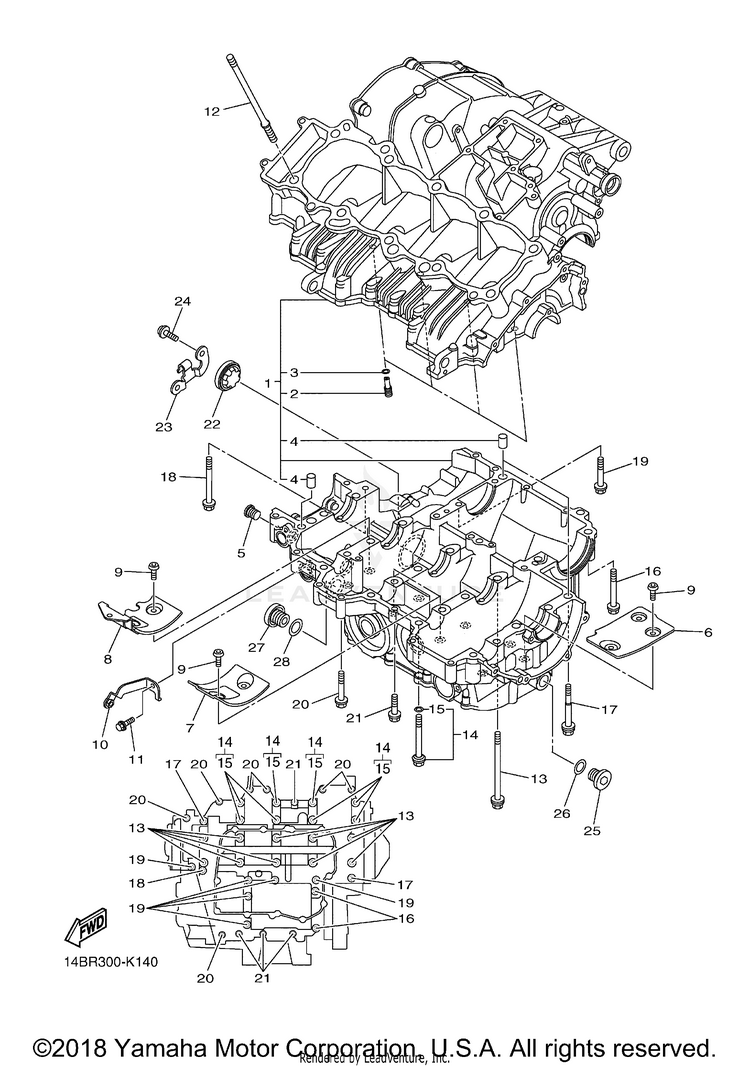 Crankcase YZFR1 - YZFR1ACR - 2011 Schematic