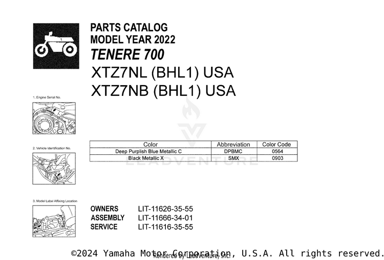 1 Title Page TENERE 700 - XTZ7NB - 2022 Schematic