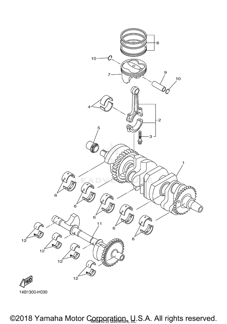 Crankshaft Piston YZFR1 - YZFR1ZCB - 2010 Schematic