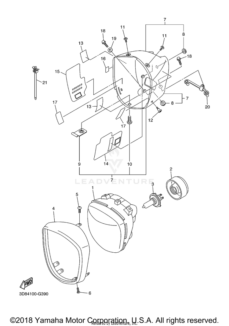 Headlight V STAR 1300 TOURER - XVS13CTXB - 2008 Schematic