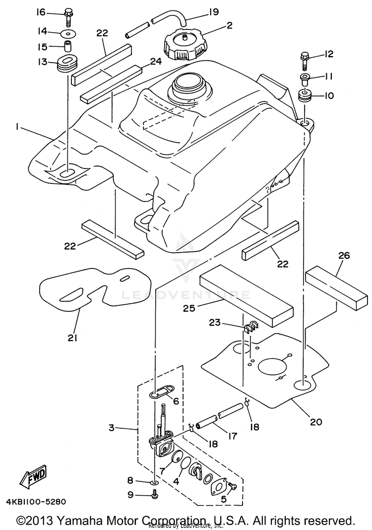 Fuel Tank WOLVERINE 4WD - YFM350FXH - 1996 Schematic