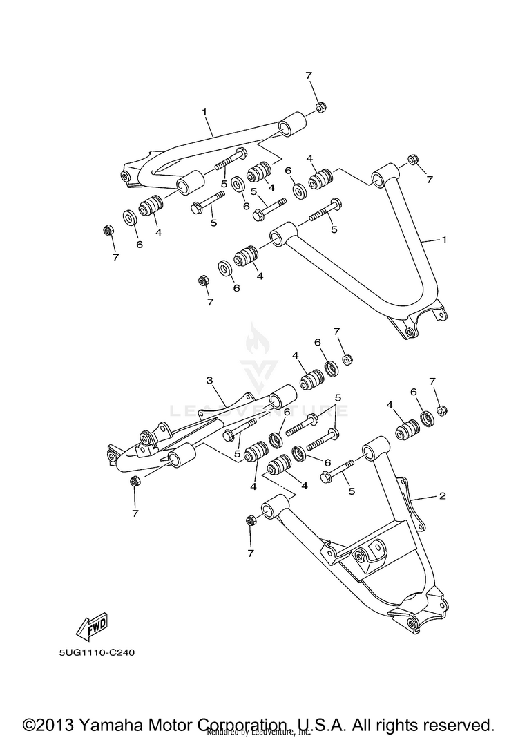 Rear Arm RHINO 660 (Pastel Deep Green) - YXR66FAS - 2004 Schematic