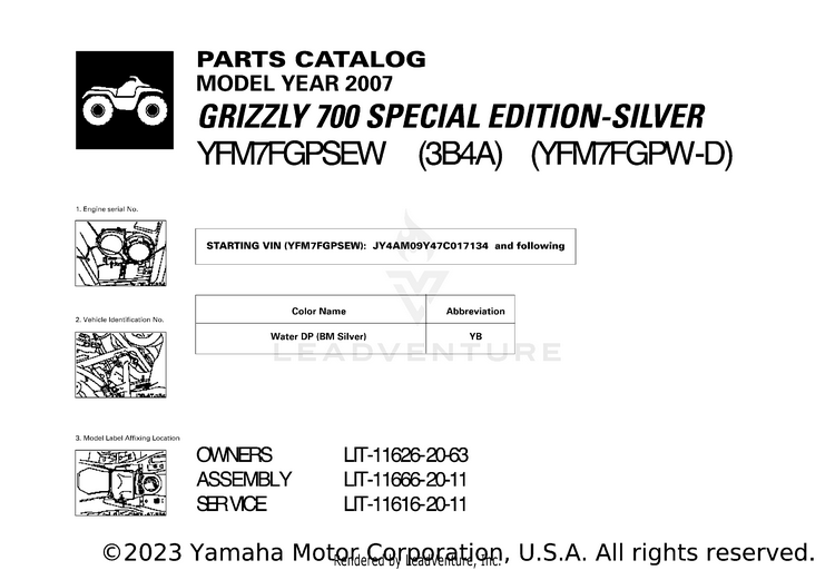 1 Title Page GRIZZLY 700 SPECIAL EDITION-SILVER - YFM7FGPSEW - 2007 Schematic