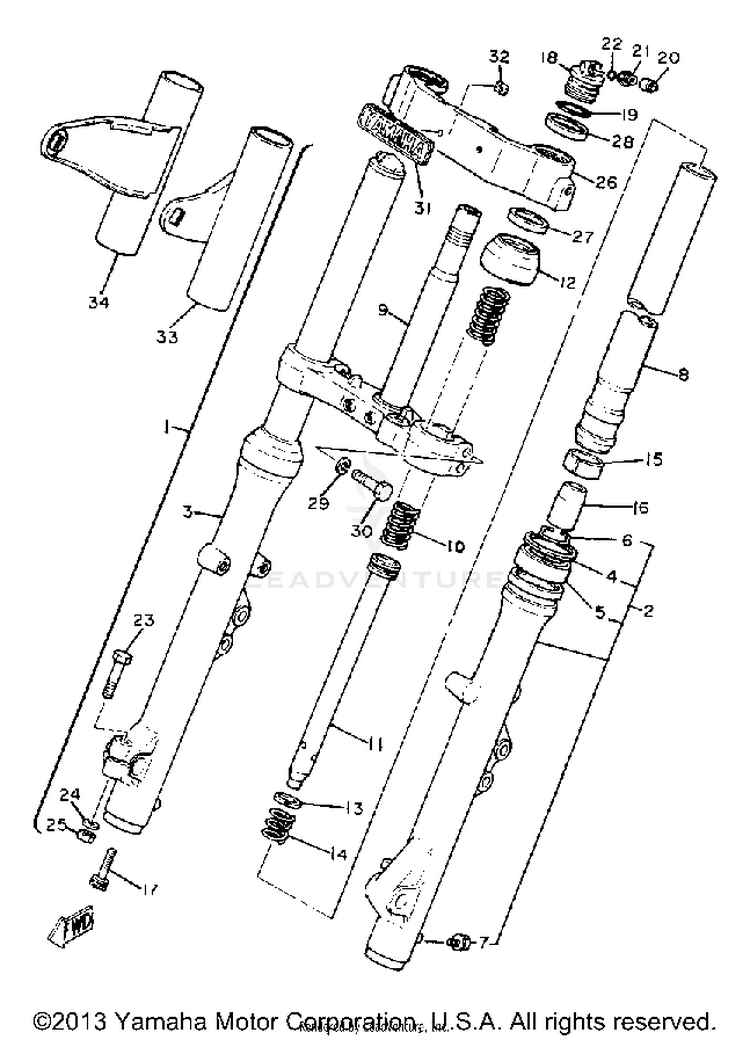 Front Fork XS1100LH - 1981 Schematic