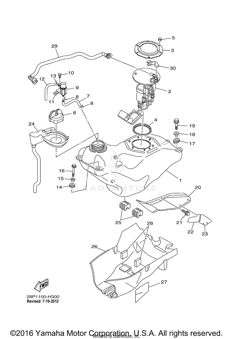 Fuel Tank GRIZZLY 550 4WD - YFM5FGDGR - 2013 Schematic