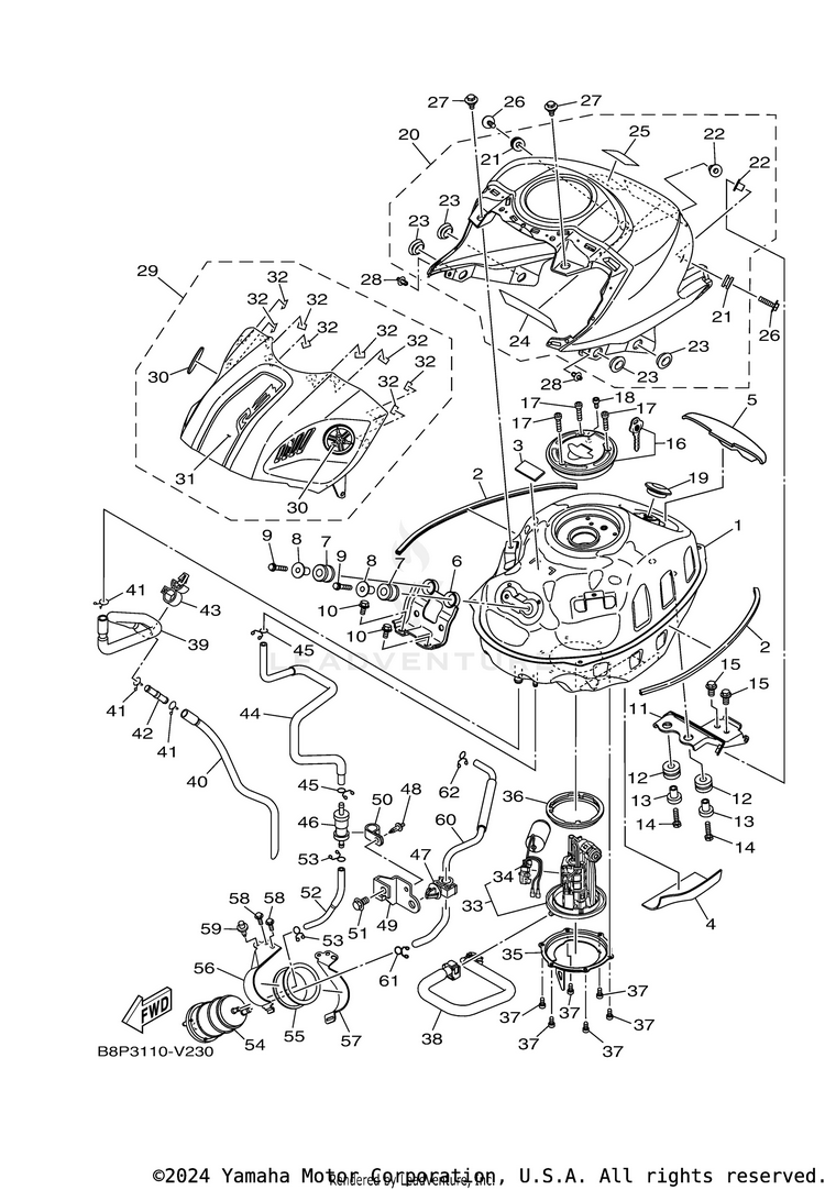 Fuel Tank YZFR3 - YZFR3LL - 2020 Schematic