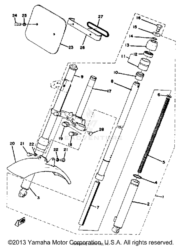 Front Fork - Front Fender GTMXE - 1978 Schematic
