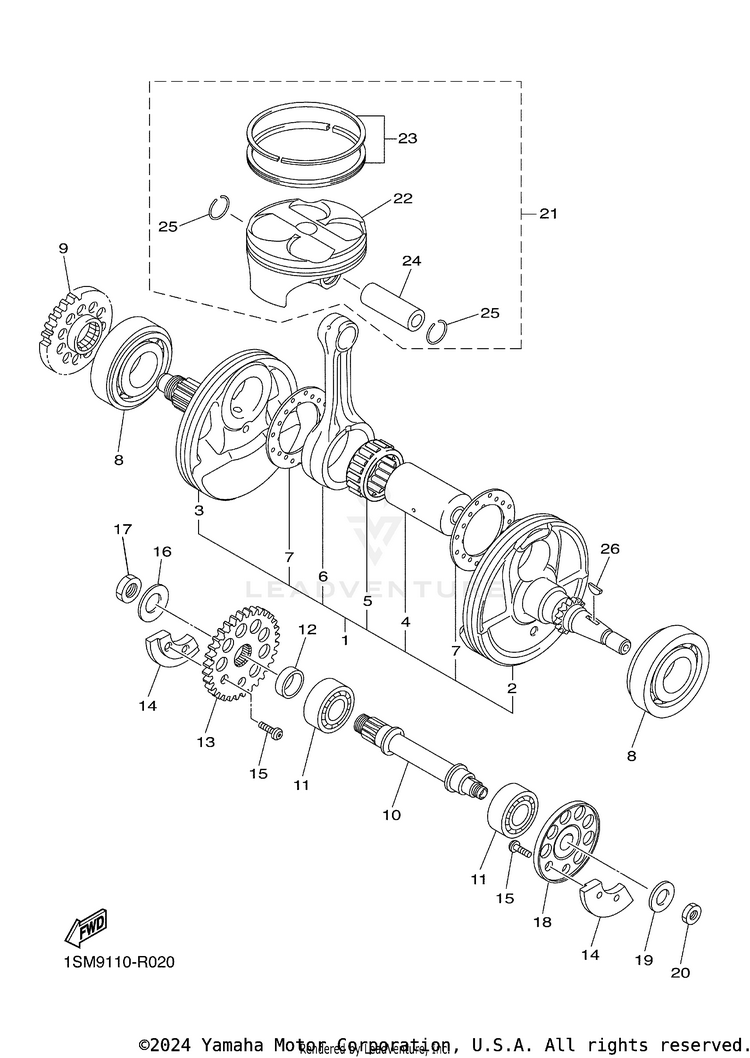 Crankshaft Piston YZ250F - YZ250FGL - 2016 Schematic