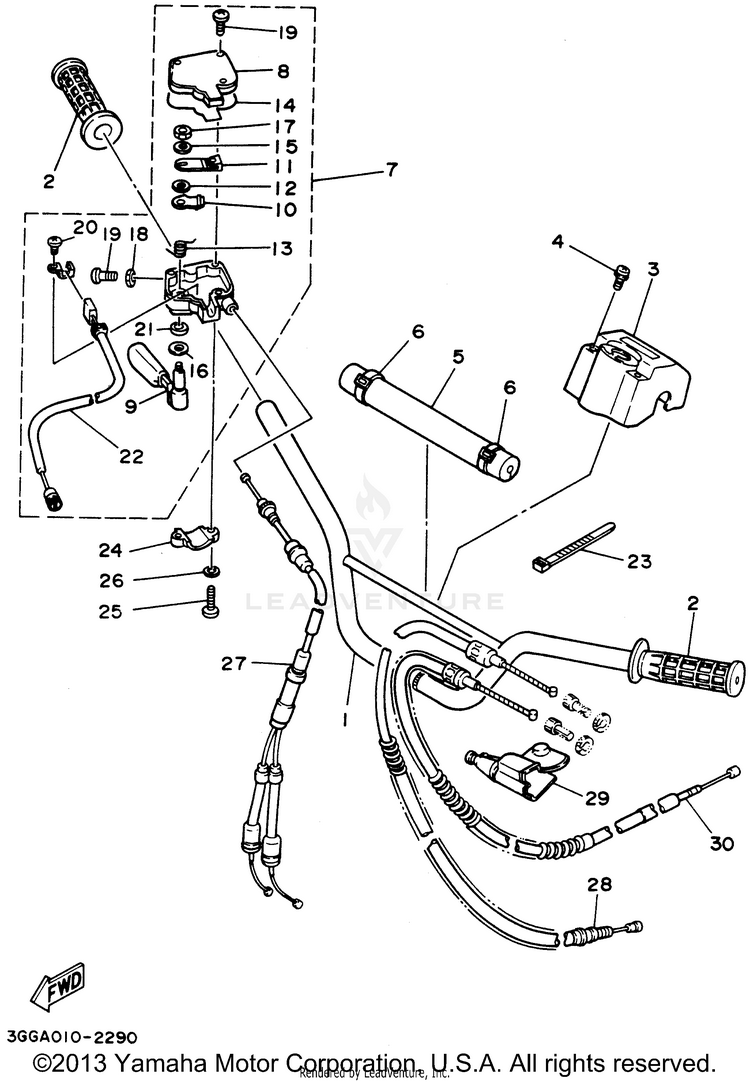 Steering Handle - Cable BANSHEE - YFZ350F - 1994 Schematic