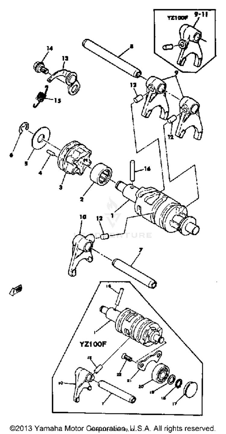 Shift Cam - Fork Yz100 E - F Schematic