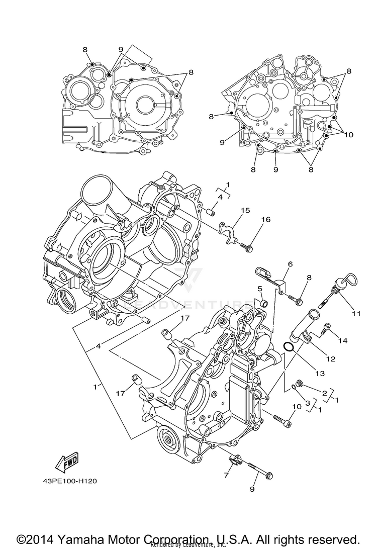 Crankcase GRIZZLY 700 FI 4WD - YFM7FGZB - 2010 Schematic