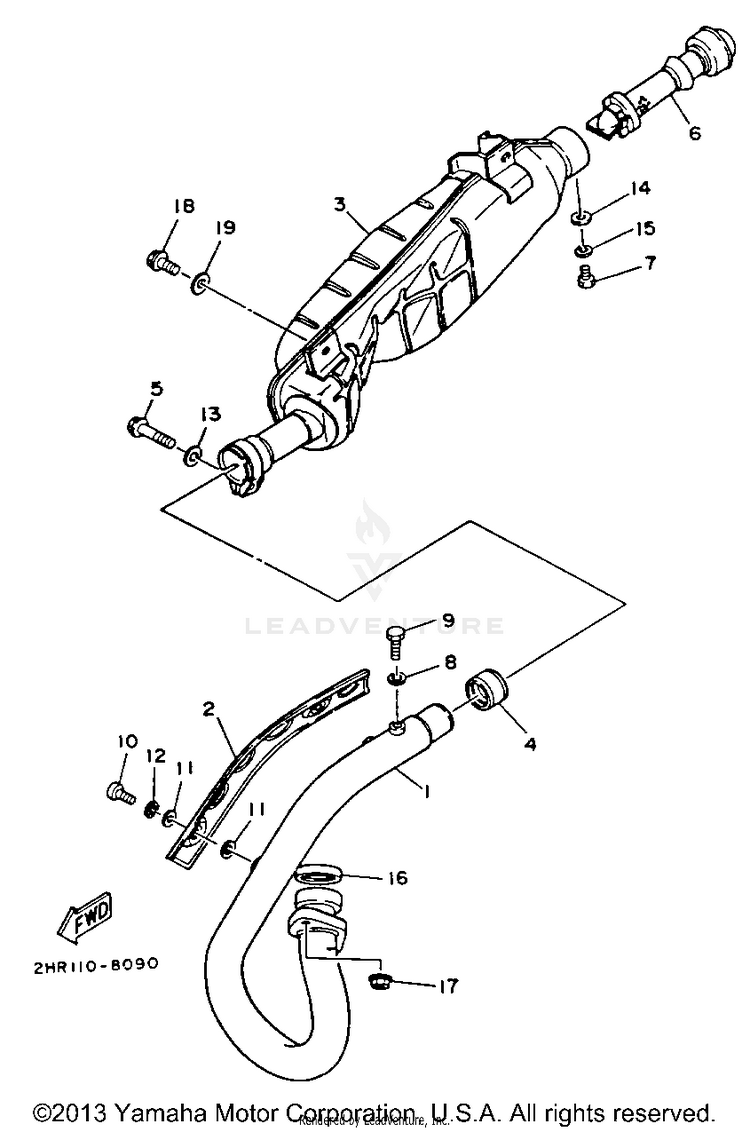 Exhaust BIG BEAR 4WD - YFM350FWE - 1993 Schematic