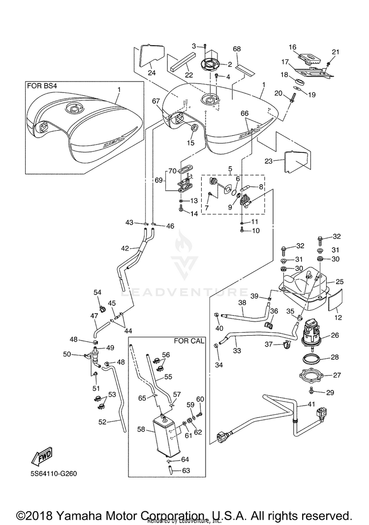Fuel Tank V STAR 1300 TOURER - XVS13CTXB - 2008 Schematic