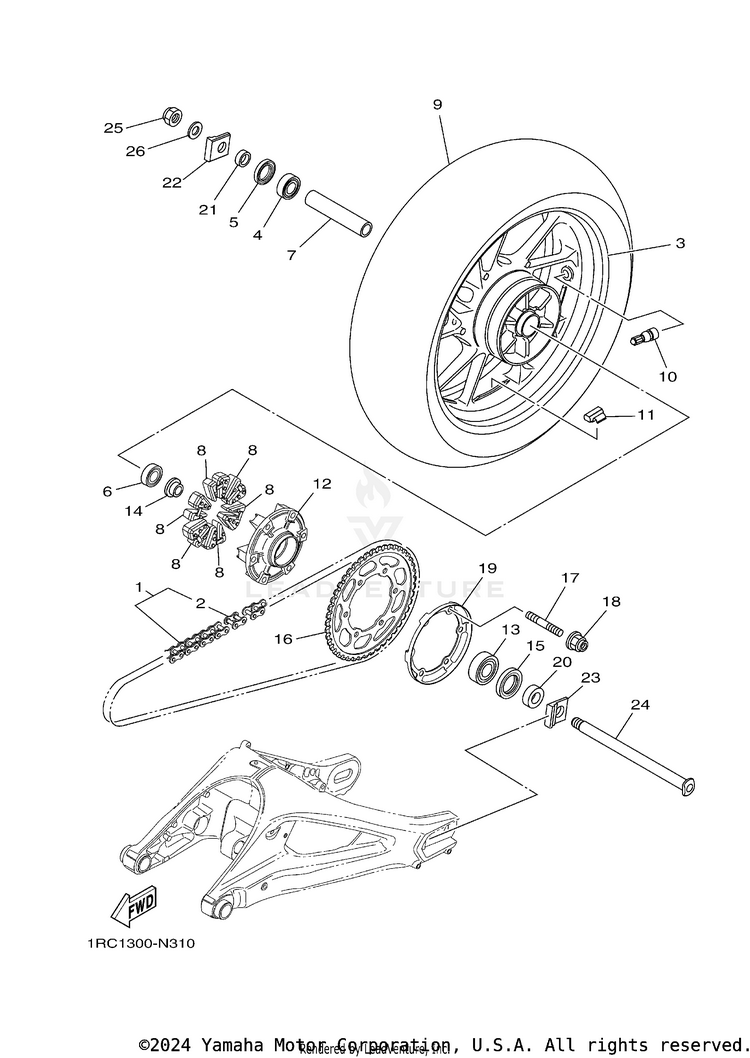 Rear Wheel FZ09 CA - FZ09ECGY - 2014 Schematic