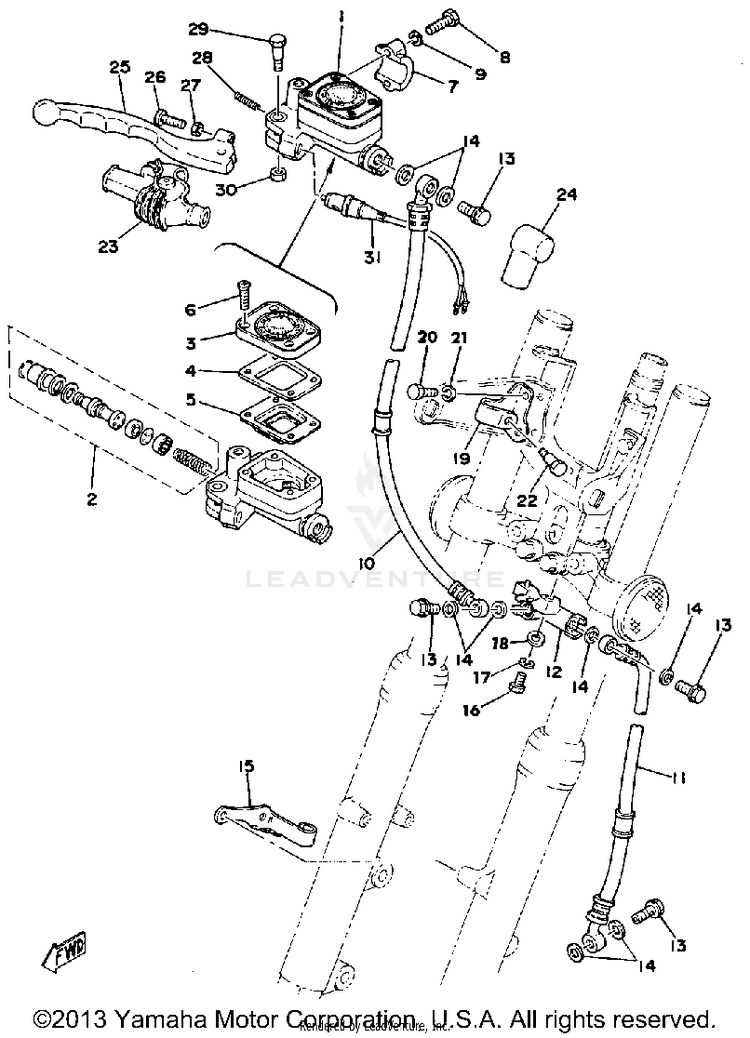 Front Master Cylinder - Brake Hose Schematic