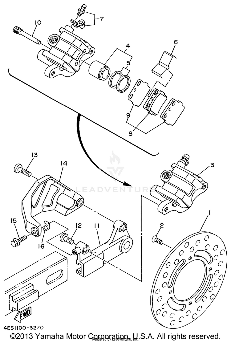 Rear Brake Caliper YZ80 - YZ80L - 1999 Schematic