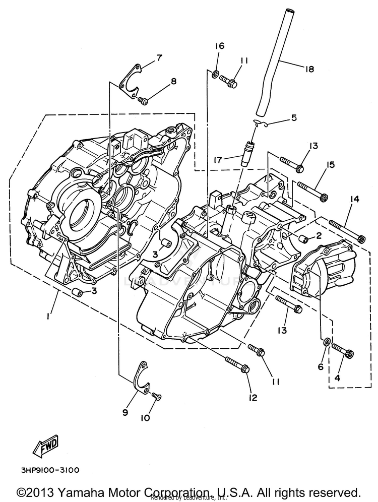 Crankcase BIG BEAR 4WD - YFM350FWH - 1996 Schematic