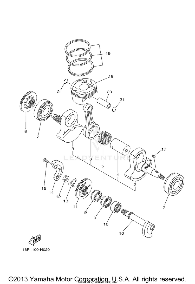 Crankshaft Piston YFZ450R (BLUISH WHITE SOLID 1) - YFZ450RYW - 2009 Schematic