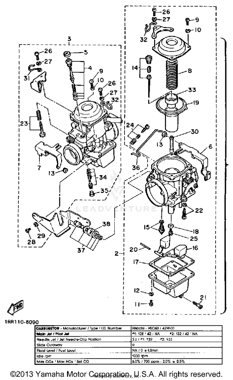 Carburetor VIRAGO 700 - XV700SSC - 1986 Schematic