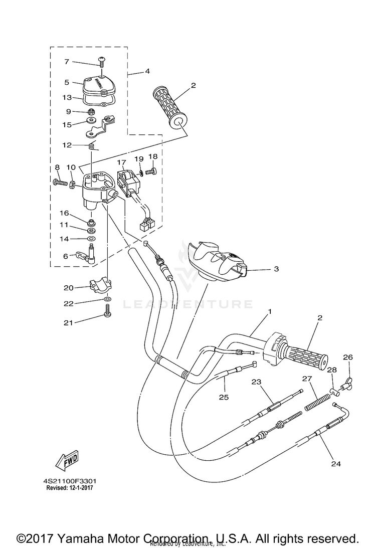 Steering Handle Cable GRIZZLY 450 4WD - YFM45FGYB - 2009 Schematic