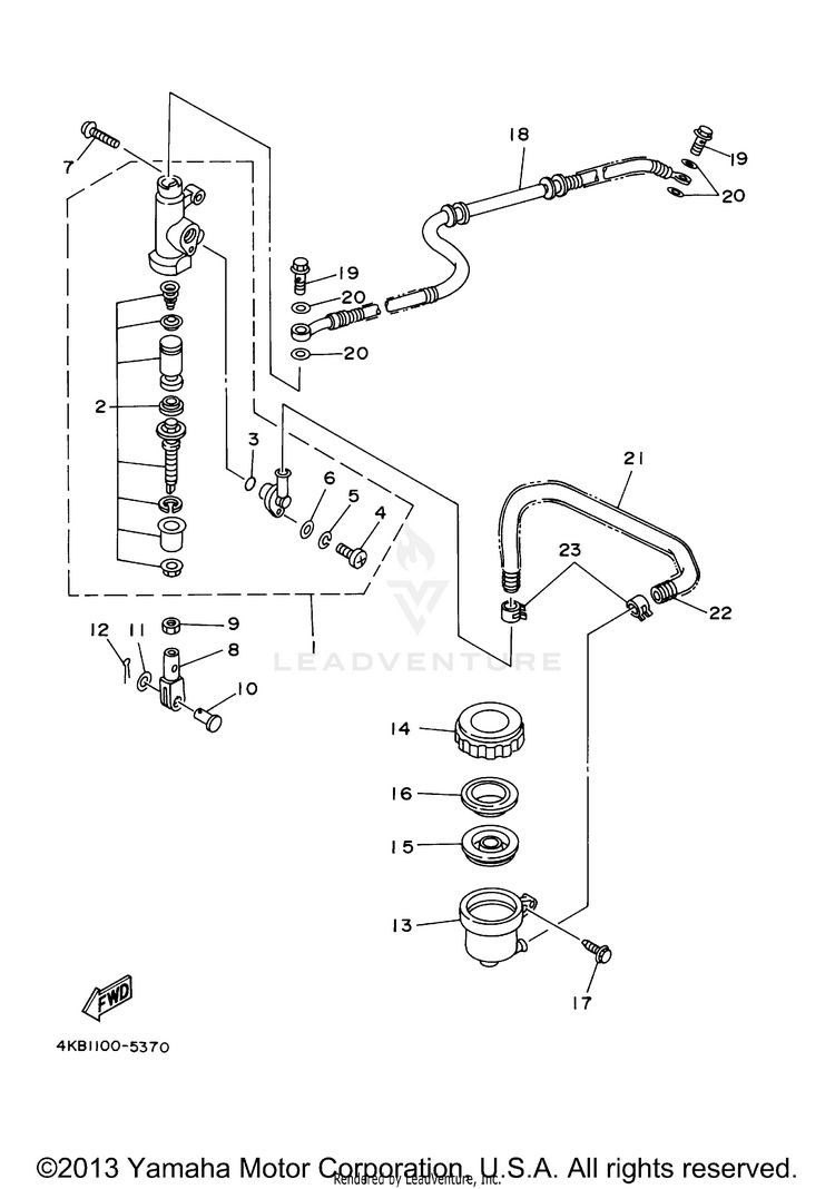 Rear Master Cylinder WOLVERINE - YFM350FXN - 2001 Schematic