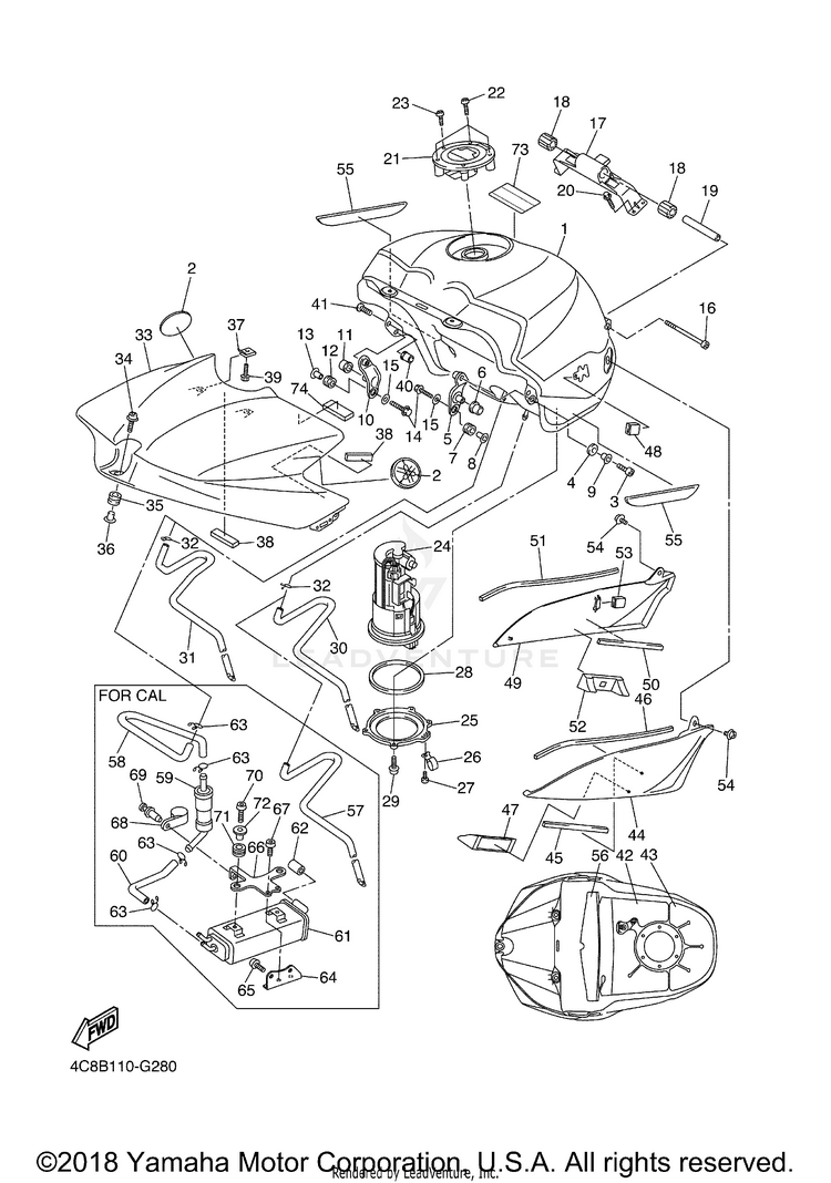 Fuel Tank R1 - YZFR1XCB - 2008 Schematic