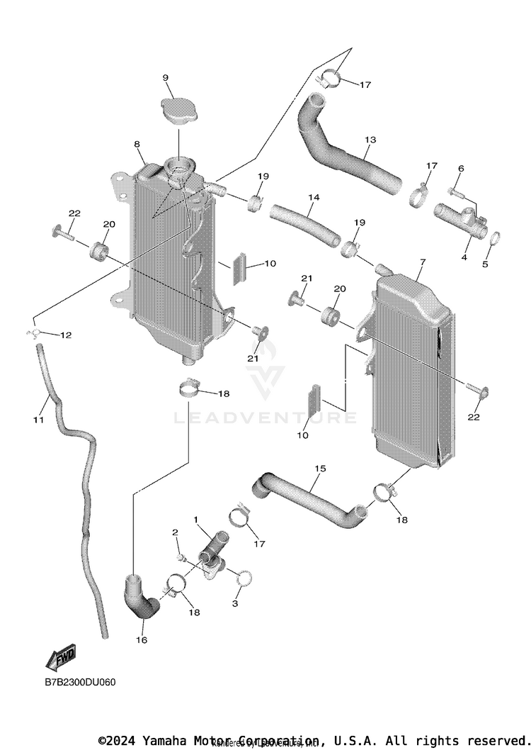 Radiator Hose YZ250F - YZ250FLGY - 2020 Schematic