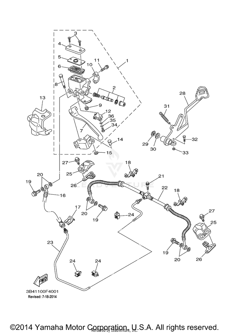 Rear Master Cylinder GRIZZLY 700 FI 4WD - YFM7FGZB - 2010 Schematic