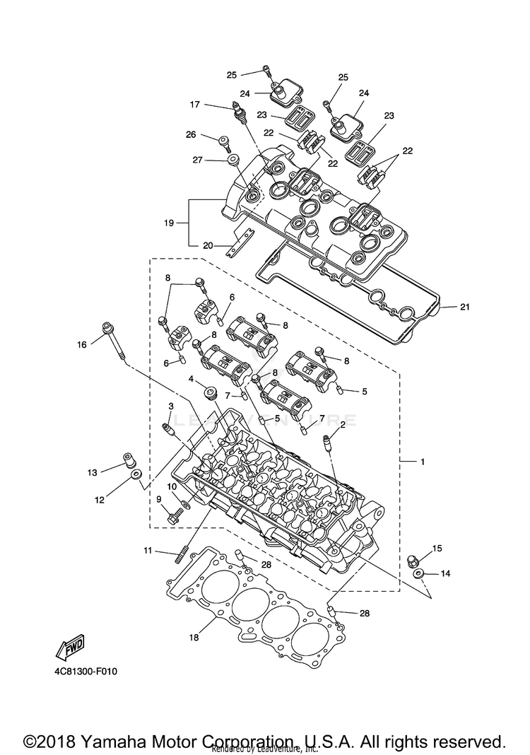 Cylinder Head R1 - YZFR1XCB - 2008 Schematic