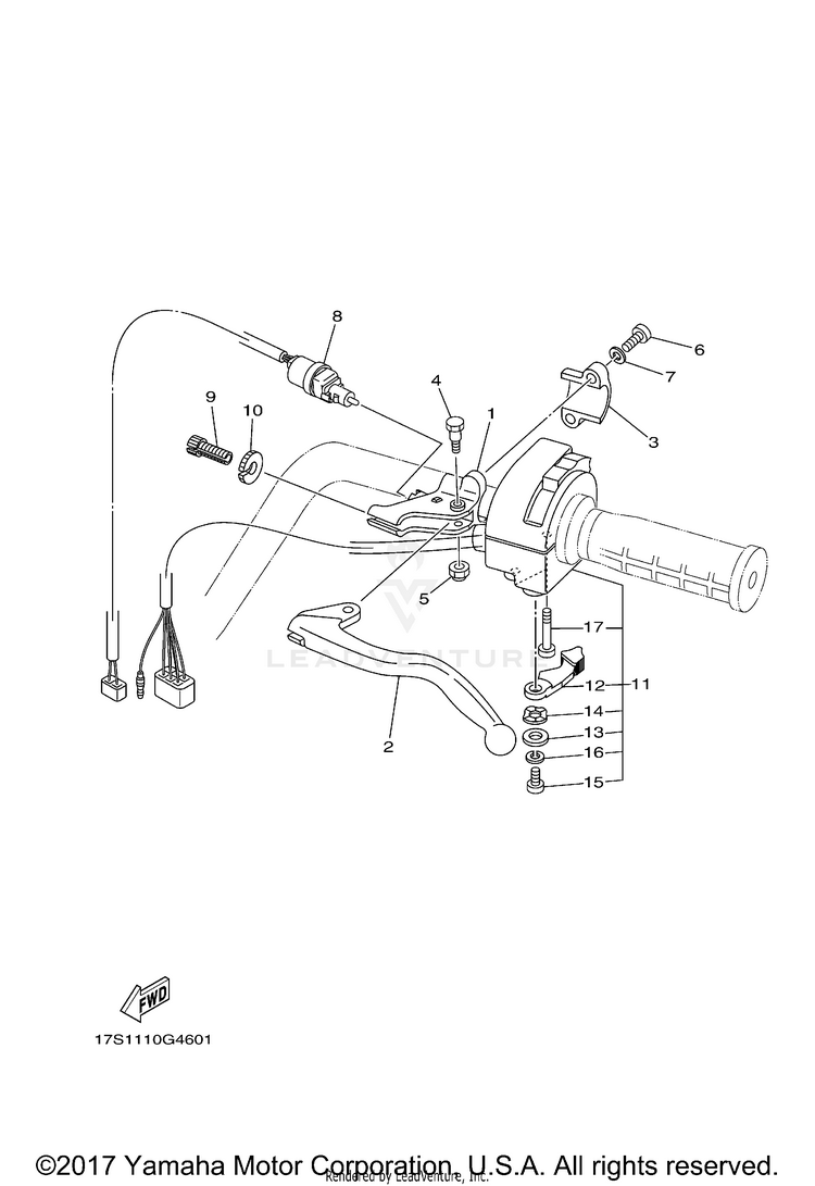 Handle Switch Lever GRIZZLY 450 4WD - YFM45FGXGR - 2008 Schematic