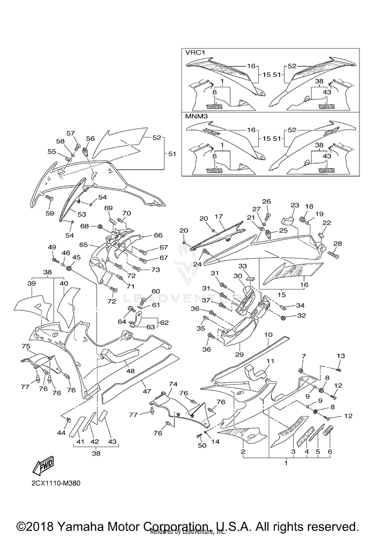 Cowling 2 YZFR6 - YZFR6DCG - 2013 Schematic