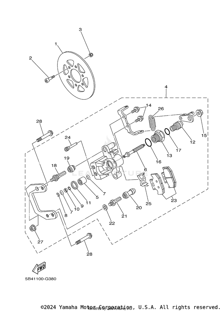 Rear Brake Caliper 2 RHINO 700 FI SPORT E - YXR7FSP2Y - 2009 Schematic
