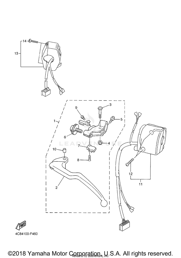 Handle Switch Lever R1 - YZFR1XCB - 2008 Schematic