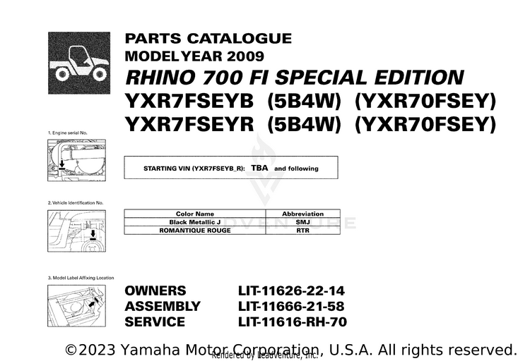 1 Title Page RHINO 700 FI  SPECIA - YXR7FSEYB - 2009 Schematic