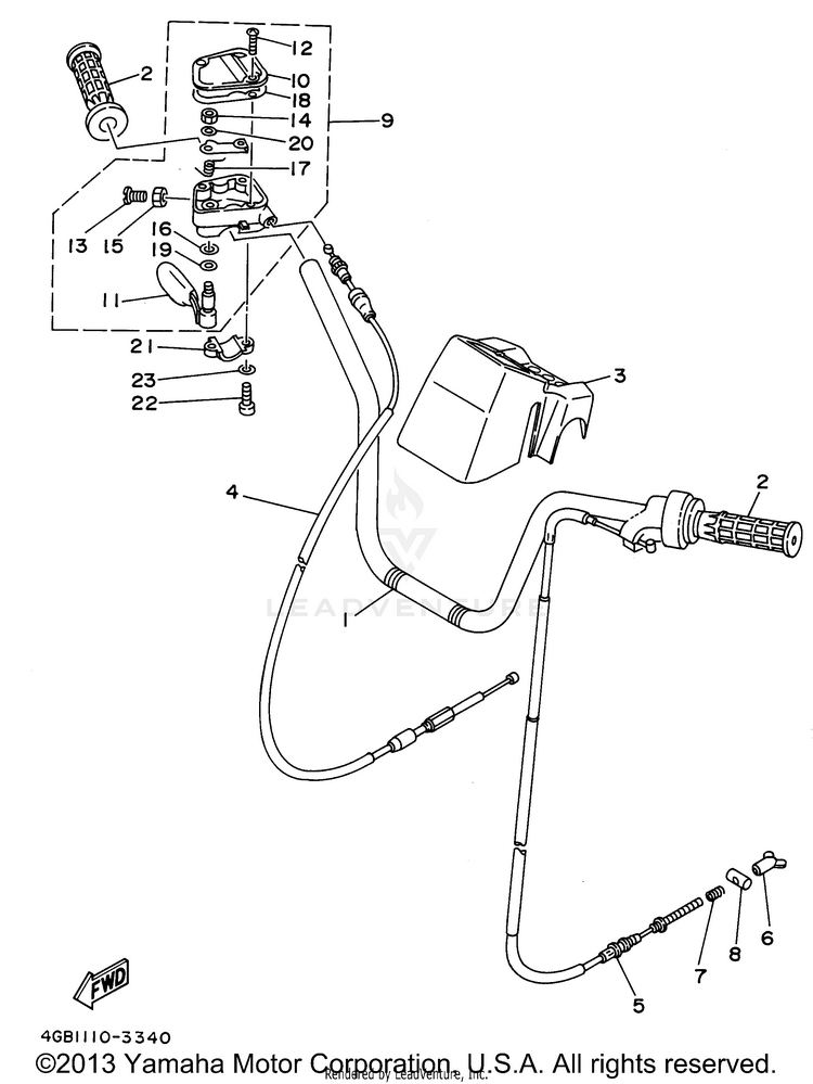 Steering Handle Cable KODIAK 4WD - YFM400FWG - 1995 Schematic