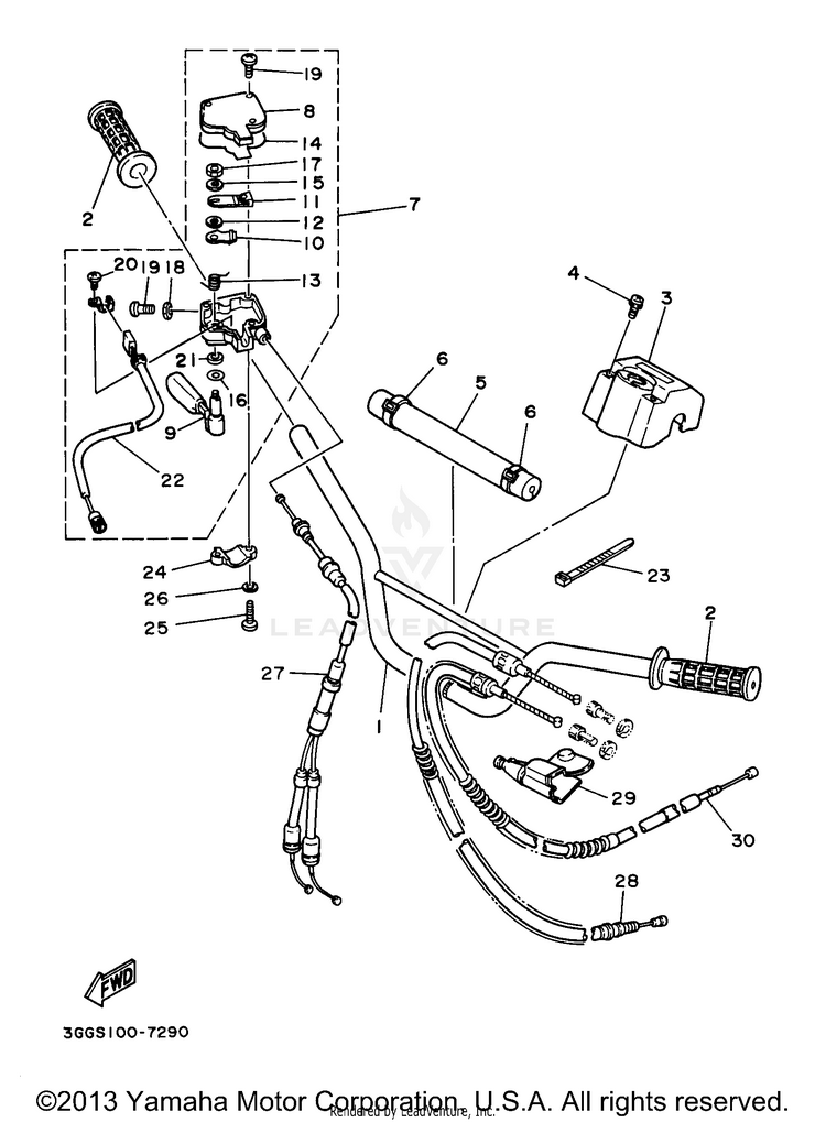 Steering Handle Cable BANSHEE - YFZ350J - 1997 Schematic