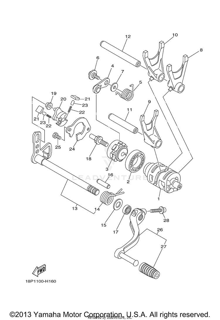 Shift Cam Fork YFZ450R (BLUISH WHITE SOLID 1) - YFZ450RYW - 2009 Schematic