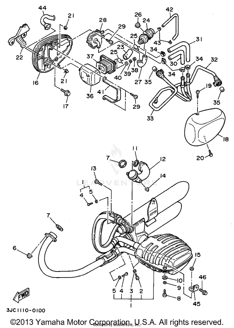 Exhaust VIRAGO 535 - XV535GC - 1995 Schematic