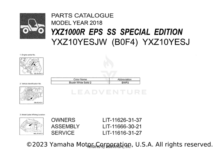 1 Title Page YXZ1000R EPS SS SE - YXZ10YESJW - 2018 Schematic