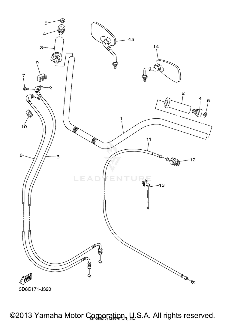 Steering Handle Cable V STAR 1300 TOURER - XVS13CTZCB - 2010 Schematic