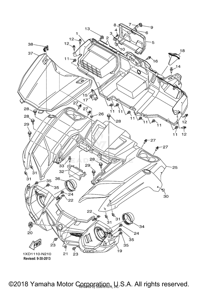 Front Fender VIKING 700 - YXM700DEG - 2014 Schematic