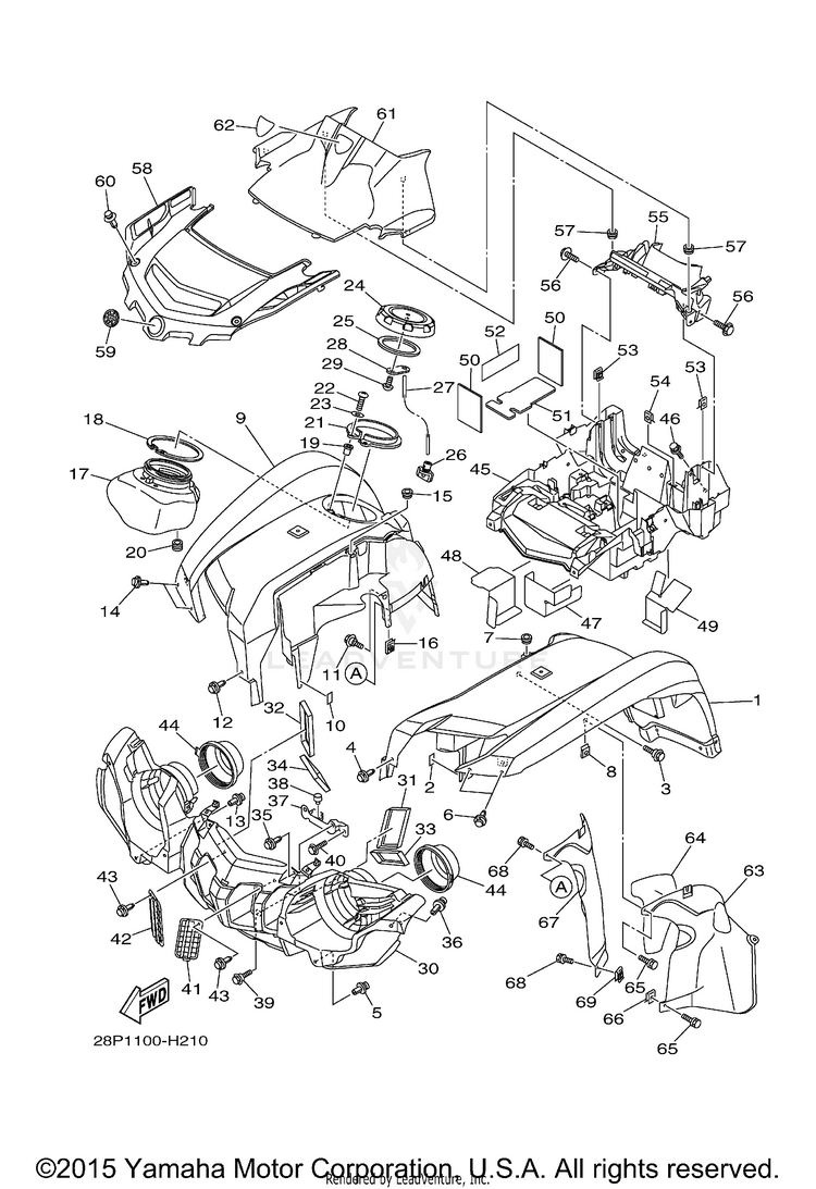 Front Fender GRIZZLY 700 EPS 4WD - YFM7FGPA - 2011 Schematic