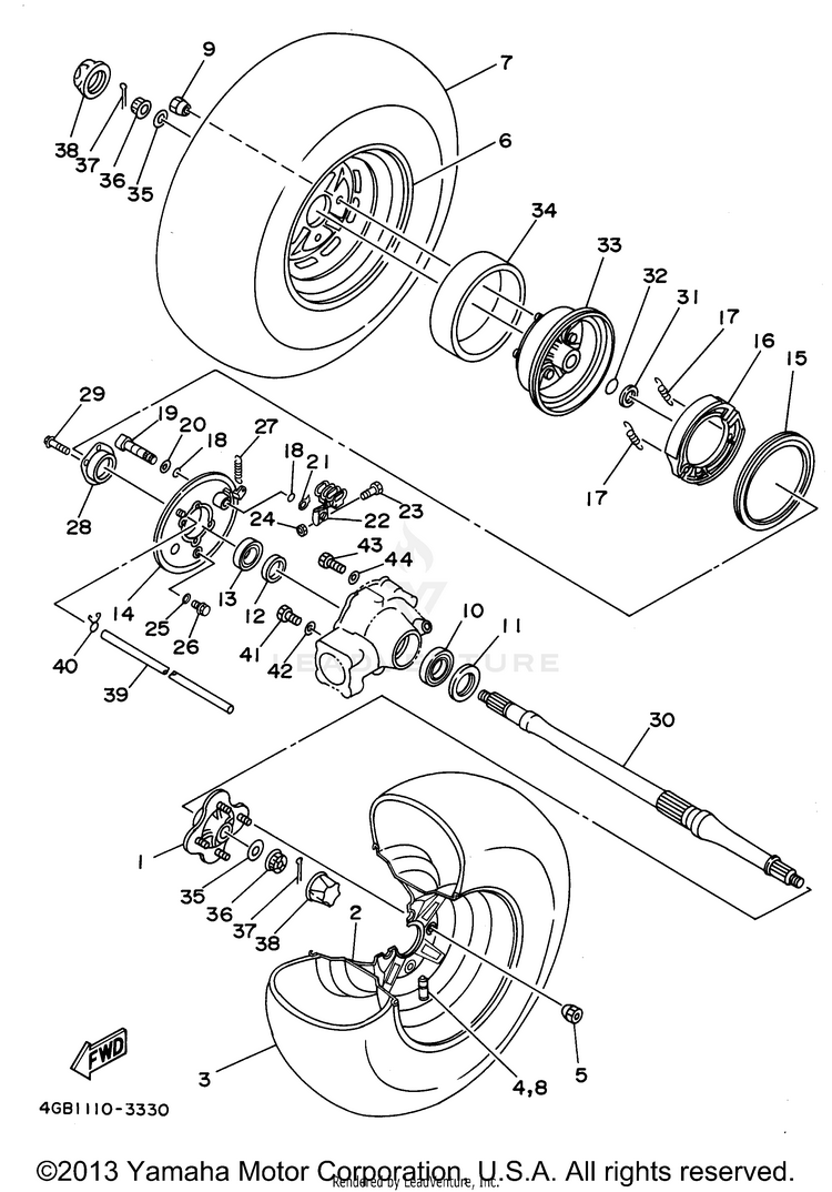 Rear Wheel KODIAK 4WD - YFM400FWG - 1995 Schematic