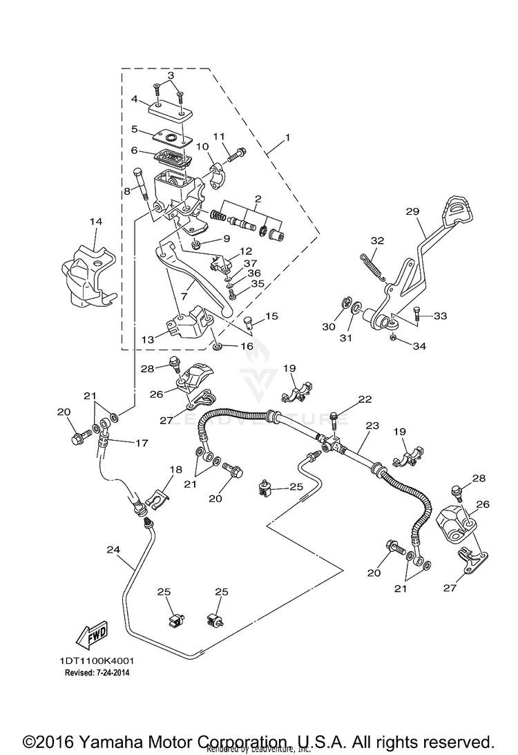 Rear Master Cylinder GRIZZLY 700 4WD - YFM7FGBGR - 2012 Schematic