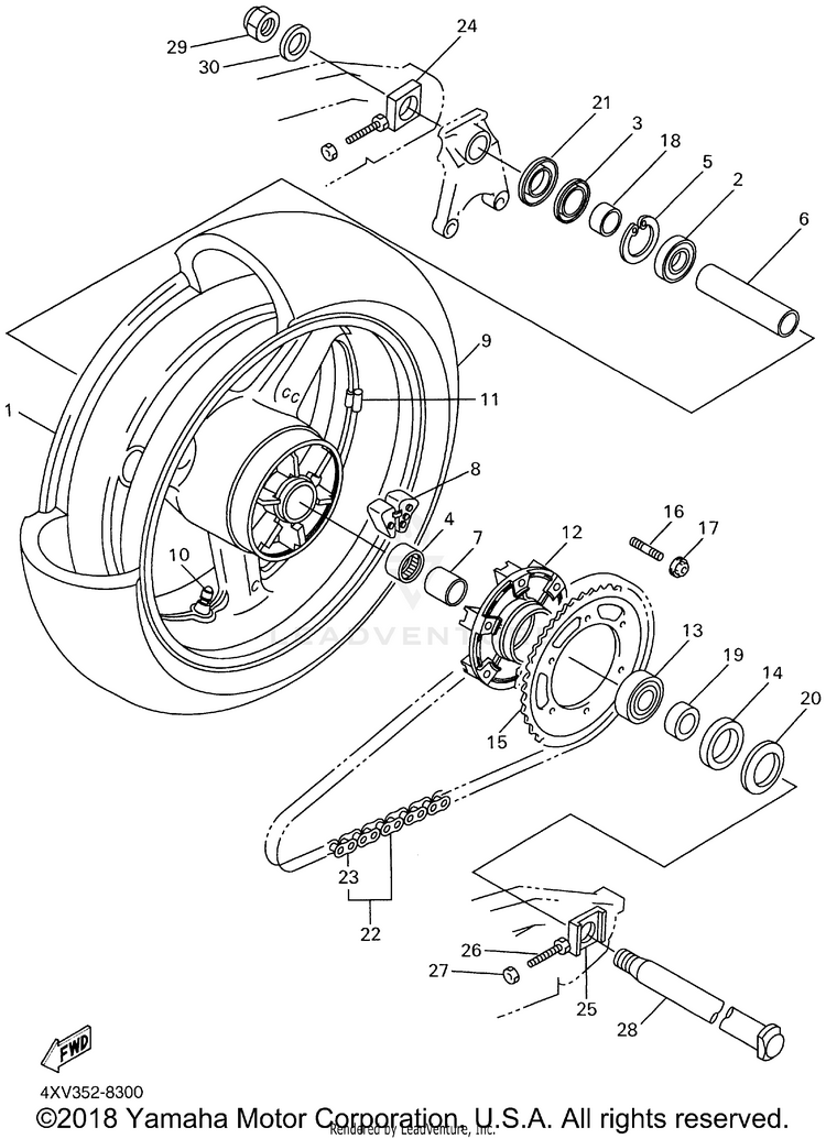 Rear Wheel YZFR1 - YZFR1SNC - 2001 Schematic
